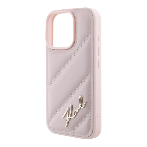 Karl Lagerfeld для iPhone 16 Pro Max чехол PU Quilted Signature metal logo Hard Pink