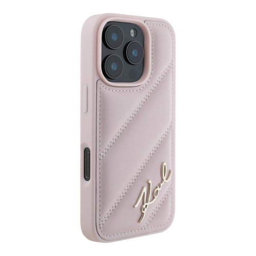 Karl Lagerfeld для iPhone 16 Pro Max чехол PU Quilted Signature metal logo Hard Pink