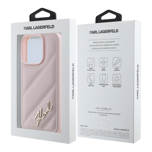 Karl Lagerfeld для iPhone 16 Pro Max чехол PU Quilted Signature metal logo Hard Pink