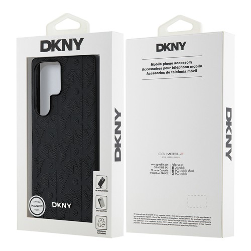 DKNY для Galaxy S25 Ultra чехол PU Grid pattern Metal logo Hard Black (MagSafe)