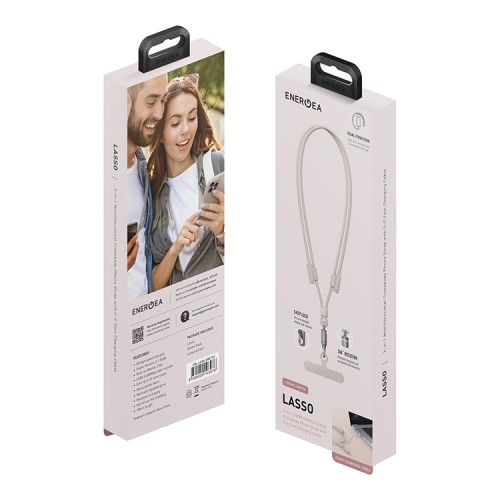 Energea Кабель +Ремешок Lasso 2in1 USB-C to USB-C cable PD240W 5A +Crossbody phone strap 1.5m Sand