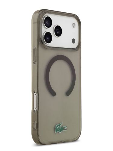 Lacoste для iPhone 17 Pro чехол IML Croc logo Hard Transparent Black (MagSafe)