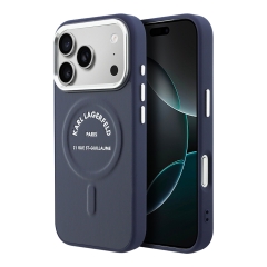 Karl Lagerfeld для iPhone 17 Pro Max чехол PU Smooth leather RSG logo Metal camera Blue (MagSafe)