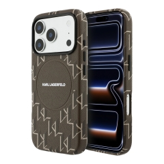 Karl Lagerfeld для iPhone 17 Pro чехол PU Full Wrapped Monogram Metal camera Hard Brown (MagSafe)