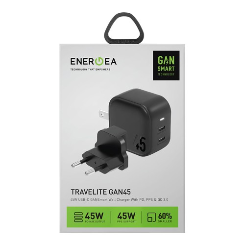 Сетевое зарядное EnergEA Travelite Gan45, 2USB-C PD/PPS 45W