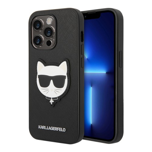 Чехол Lagerfeld PU Saffiano Choupette head Patch Hard для iPhone 14 Pro, черный
