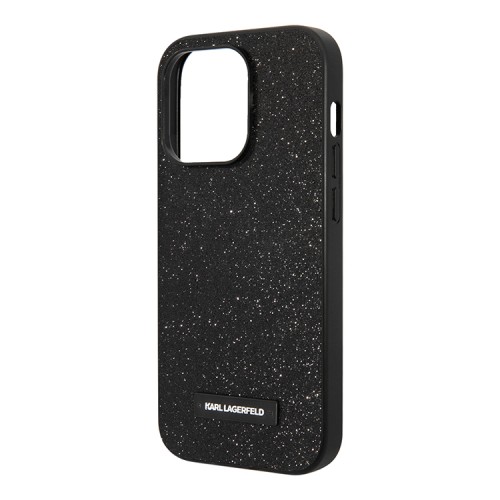 Чехол Lagerfeld Solid glitter Plaque logo Hard для iPhone 14 Pro Max, черный