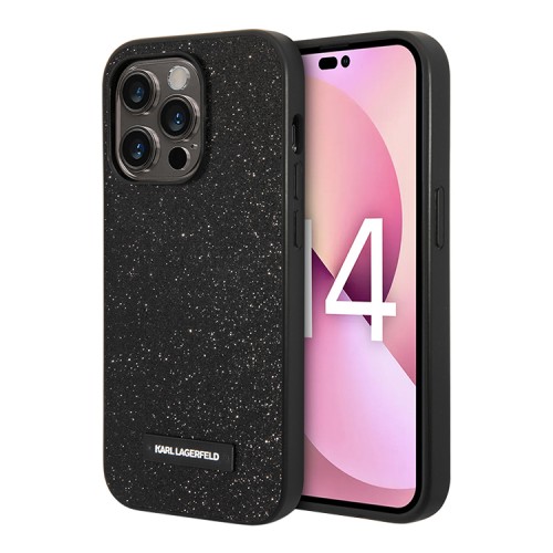 Чехол Lagerfeld Solid glitter Plaque logo Hard для iPhone 14 Pro Max, черный