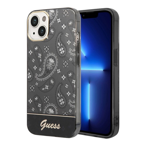 Чехол Guess Paisley w Electroplated camera Hard для iPhone 14 Plus, черный