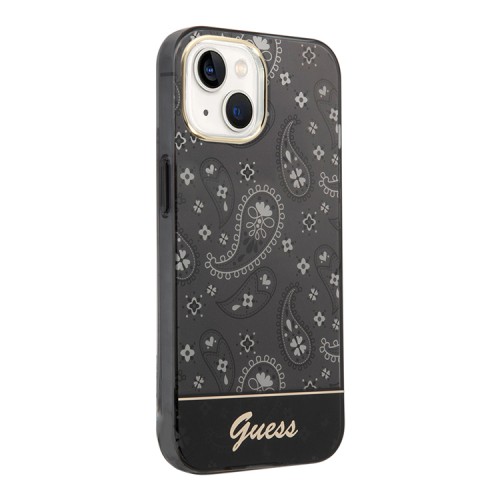 Чехол Guess Paisley w Electroplated camera Hard для iPhone 14 Plus, черный
