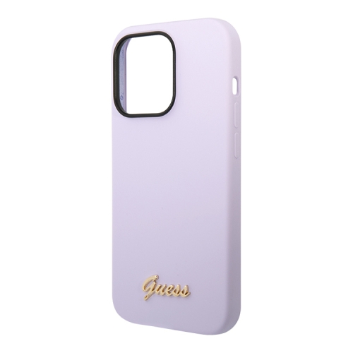 Чехол Guess Liquid Silicone Gold Metal logo для iPhone 14 Pro Max, фиолетовый