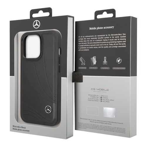 Кожаный чехол Mercedes Leather Wave III Hard для iPhone 14 Pro Max, черный