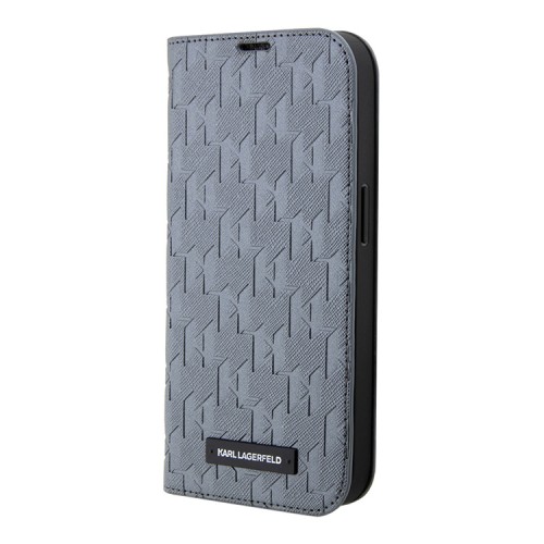 Чехол Lagerfeld PU Saffiano Monogram Booktype для iPhone 14 Pro, серебристый