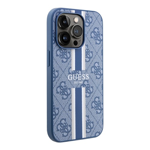 Чехол Guess PU 4G Stripes Hard для iPhone 13 Pro Max, голубой (MagSafe)