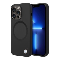 BMW для iPhone 14 Pro чехол Signature Liquid silicone Laser Ring Hard Black (MagSafe)