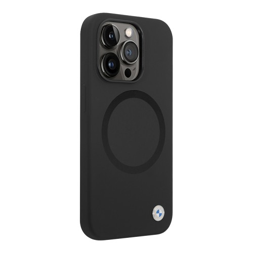 BMW для iPhone 14 Pro чехол Signature Liquid silicone Laser Ring Hard Black (MagSafe)
