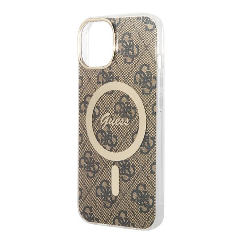 Guess для iPhone 15 Plus чехол PC/TPU 4G Hard Brown/Gold (MagSafe)