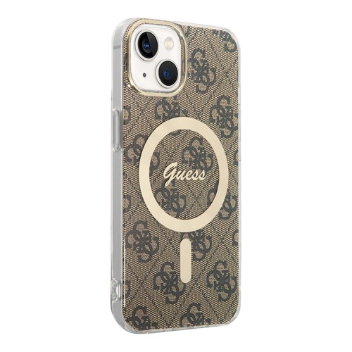 Guess для iPhone 15 Plus чехол PC/TPU 4G Hard Brown/Gold (MagSafe)