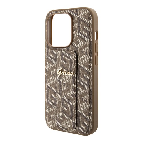 Guess для iPhone 15 Pro чехол GripStand PU G CUBE with Script metal logo Hard Brown