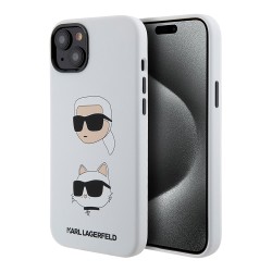 Lagerfeld для iPhone 15 Plus чехол Liquid Silicone NFT Karl & Choupette heads Hard White