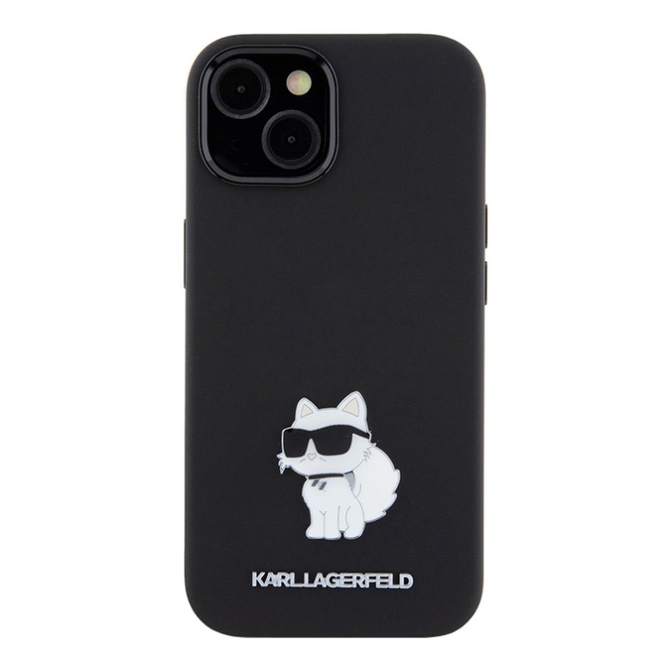 Karl Lagerfeld для iPhone 15 чехол Liquid silicone NFT Choupette metal pin Hard Black