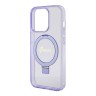 Guess для iPhone 15 Pro чехол PC/TPU Script logo + Ring stand Hard Glitter Purple (MagSafe)