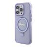 Guess для iPhone 15 Pro чехол PC/TPU Script logo + Ring stand Hard Glitter Purple (MagSafe)