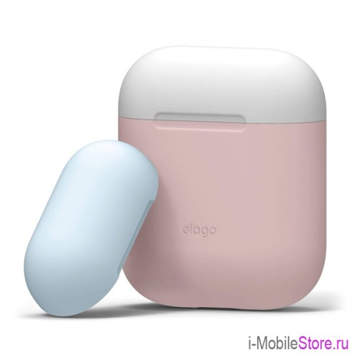 Чехол Elago Silicone DUO для AirPods 1/2, Pink с крышками White и Pastel Blue