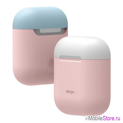 Чехол Elago Silicone DUO для AirPods 1/2, Pink с крышками White и Pastel Blue