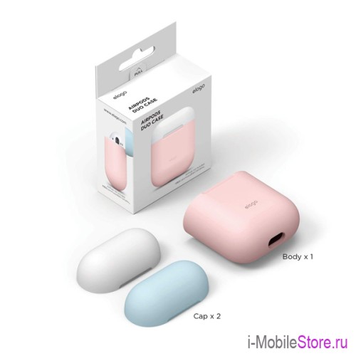 Чехол Elago Silicone DUO для AirPods 1/2, Pink с крышками White и Pastel Blue