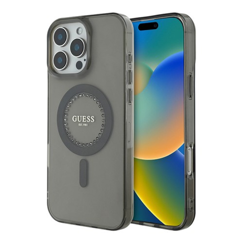 Guess для iPhone 16 Pro Max чехол PC/TPU Diamond Rhinestone Circle Black (MagSafe)