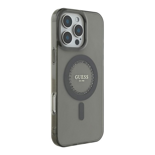 Guess для iPhone 16 Pro Max чехол PC/TPU Diamond Rhinestone Circle Black (MagSafe)