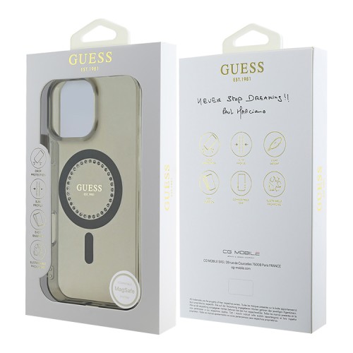 Guess для iPhone 16 Pro Max чехол PC/TPU Diamond Rhinestone Circle Black (MagSafe)