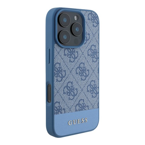 Guess для iPhone 16 Pro чехол PU-кожа 4G Bottom stripe Metal logo Blue