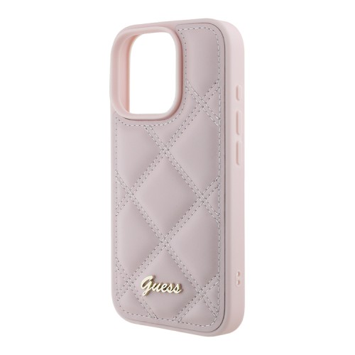 Guess для iPhone 16 Pro чехол PU Quilted with Script metal logo Hard Pink