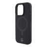 Mercedes для iPhone 16 Pro чехол Leather Plain Smooth with Ring Metal logo Hard Black (MagSafe)