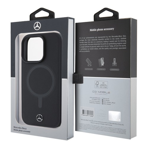 Mercedes для iPhone 16 Pro чехол Leather Plain Smooth with Ring Metal logo Hard Black (MagSafe)