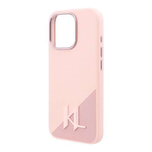 Karl Lagerfeld для iPhone 16 Pro чехол Liquid Silicone Shadow Metal logo & Camera Pink (MagSafe)