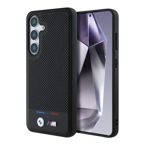 BMW для Galaxy S25+ чехол M-Collection PU Perforated Tricolor Metal logo Hard Black (MagSafe)