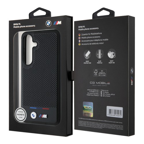 BMW для Galaxy S25+ чехол M-Collection PU Perforated Tricolor Metal logo Hard Black (MagSafe)