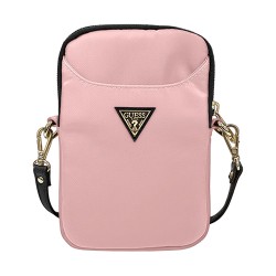 Сумка Guess Nylon phone bag with Triangle metal logo для смартфонов, розовая