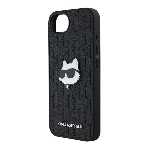 Karl Lagerfeld для iPhone 16e чехол PU Grained Monogram NFT Choupette metal Head Hard Black