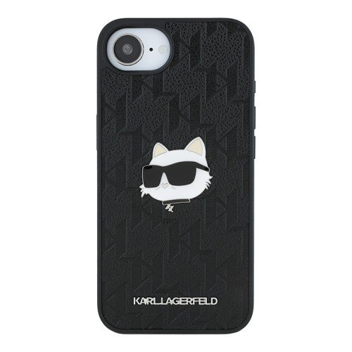 Karl Lagerfeld для iPhone 16e чехол PU Grained Monogram NFT Choupette metal Head Hard Black