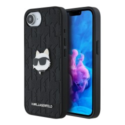 Karl Lagerfeld для iPhone 16e чехол PU Grained Monogram NFT Choupette metal Head Hard Black