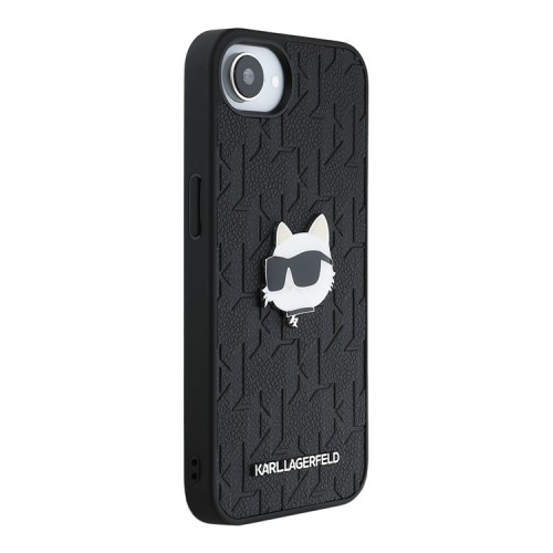Karl Lagerfeld для iPhone 16e чехол PU Grained Monogram NFT Choupette metal Head Hard Black
