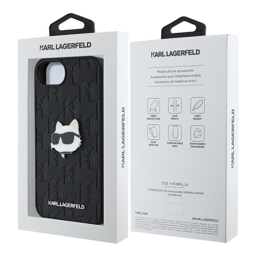 Karl Lagerfeld для iPhone 16e чехол PU Grained Monogram NFT Choupette metal Head Hard Black