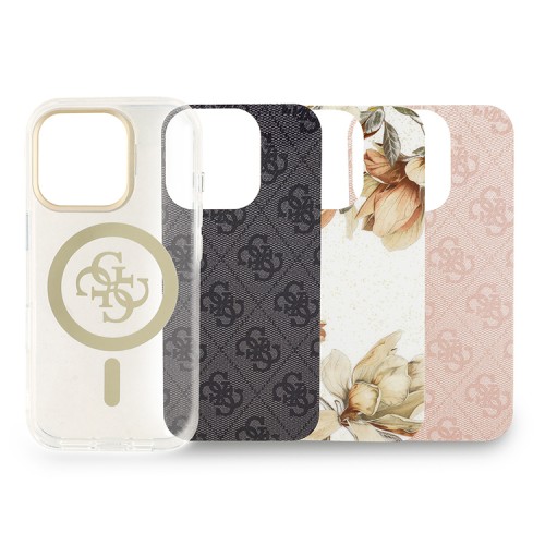 Guess для iPhone 16 Pro чехол PC/TPU Interchangable Backgrounds and Camera Stand Hard V4