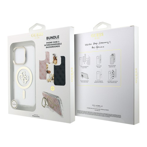 Guess для iPhone 16 Pro чехол PC/TPU Interchangable Backgrounds and Camera Stand Hard V4