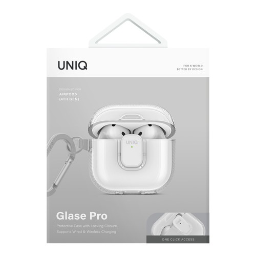 Uniq для Airpods 4 чехол Glase PRO TPU Lock case Glossy Clear