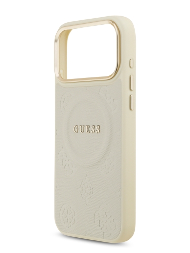 Guess для iPhone 17 Pro Max чехол PU Saffiano Peony Metal logo Gold camera Hard Beige (MagSafe)